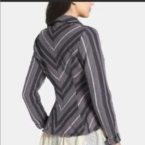 Free People Charcoal Combo Rumpled Stripe Yarn Dye Linen Blazer Sz 10